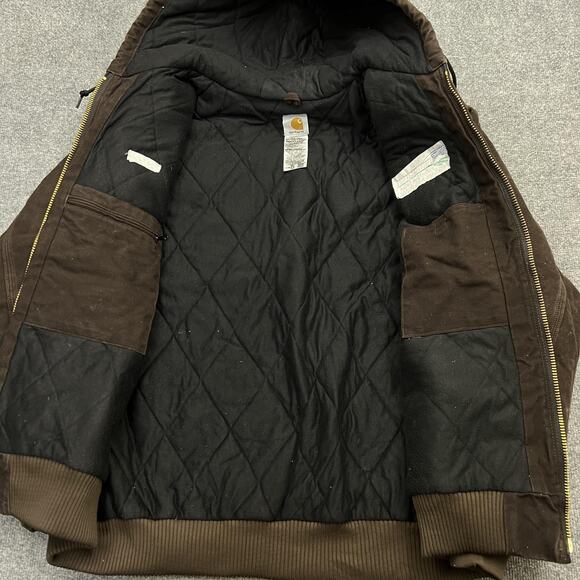 Carhartt Jacket Mens 3XL Brown Hooded Workwear Quilted Lined Full Zip J130 DKB - Picture 5 of 10